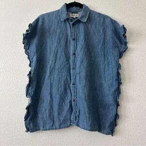 Madewell Ruffle Sides Denim Button- Down Shirt